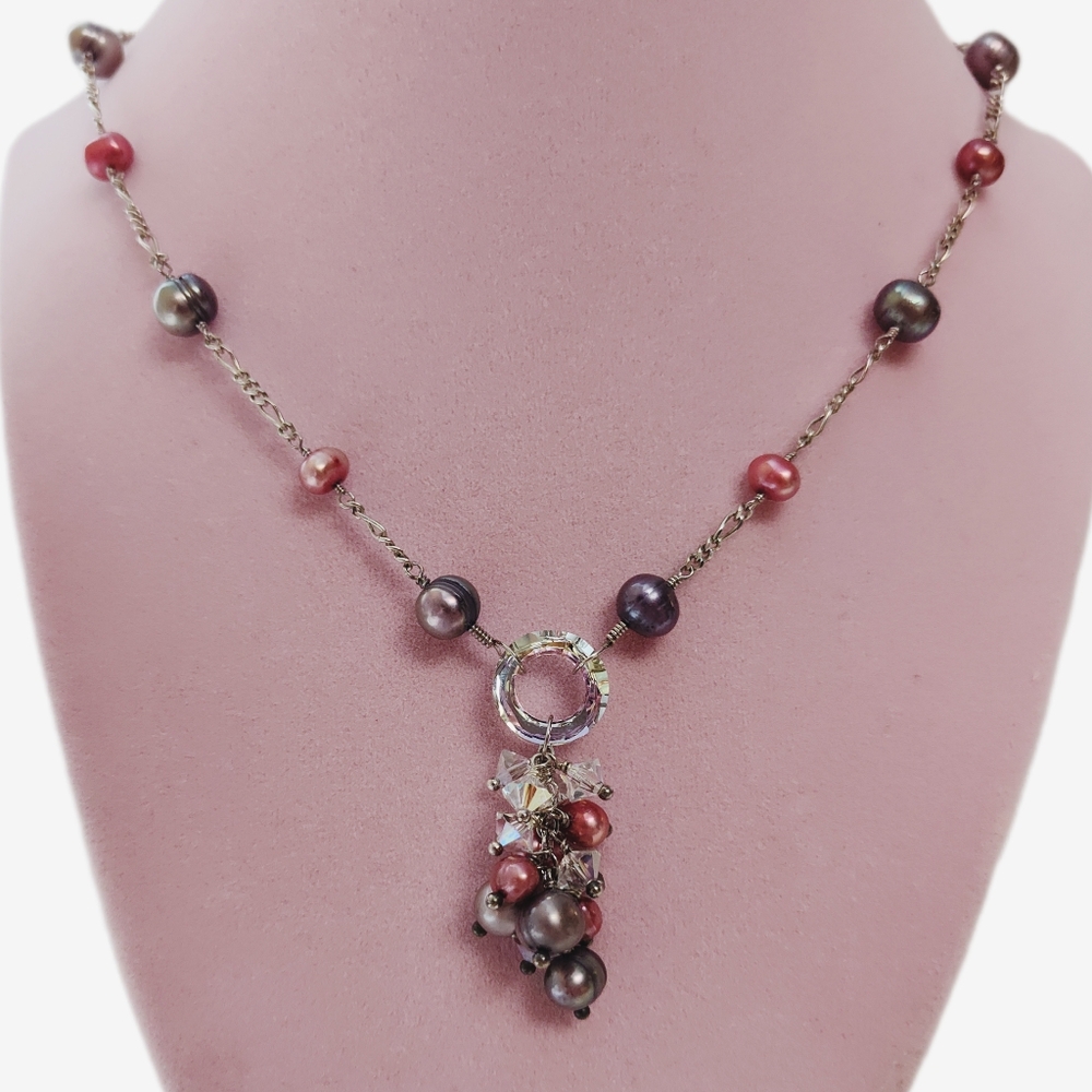 Vintage Sterling Silver Handmade Genuine Pearl Beaded Tassel Necklace 18 inch